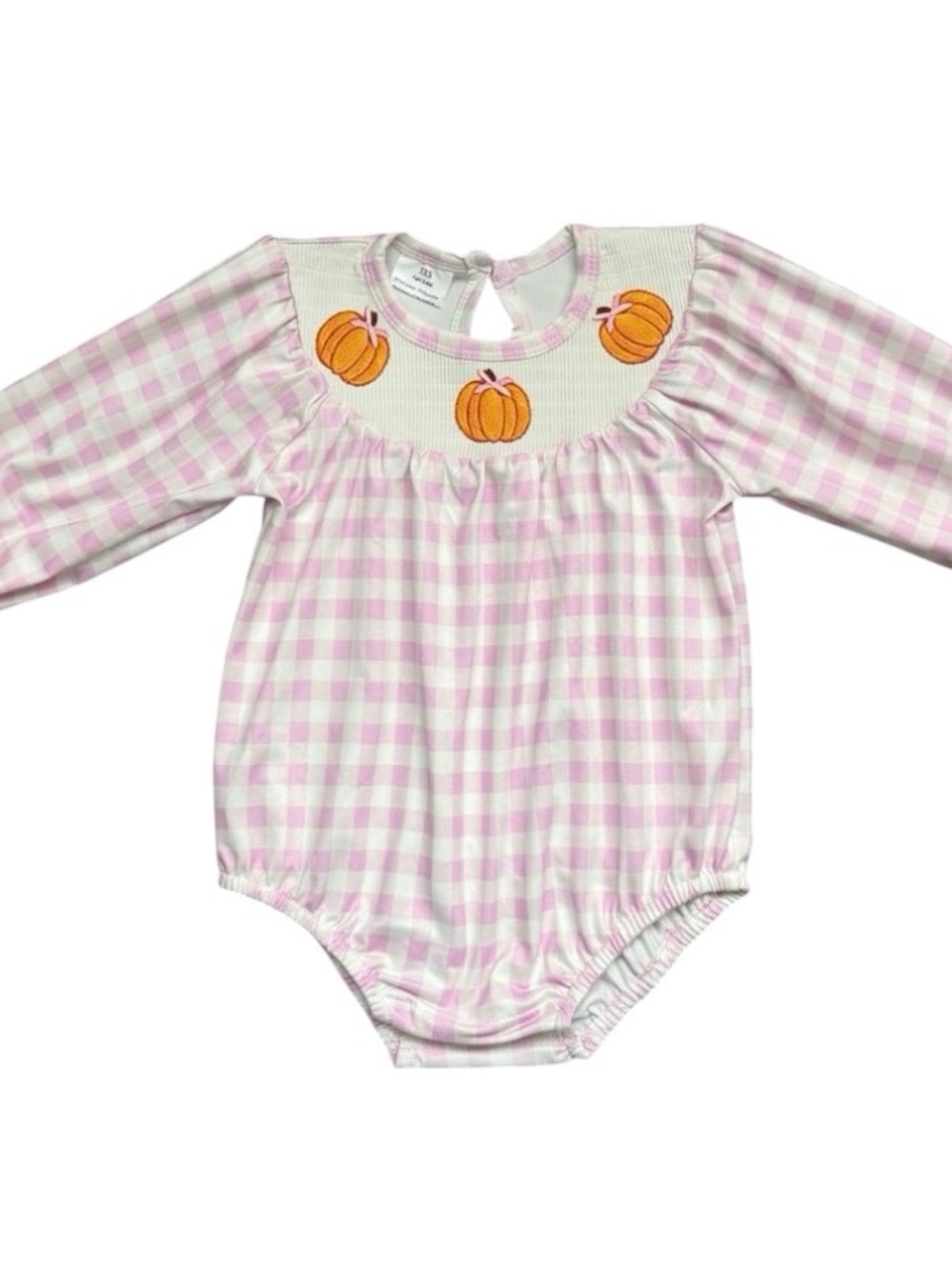 Pink Gingham Pumpkin Smocked Baby One-Piece Bodysuit 6-12M